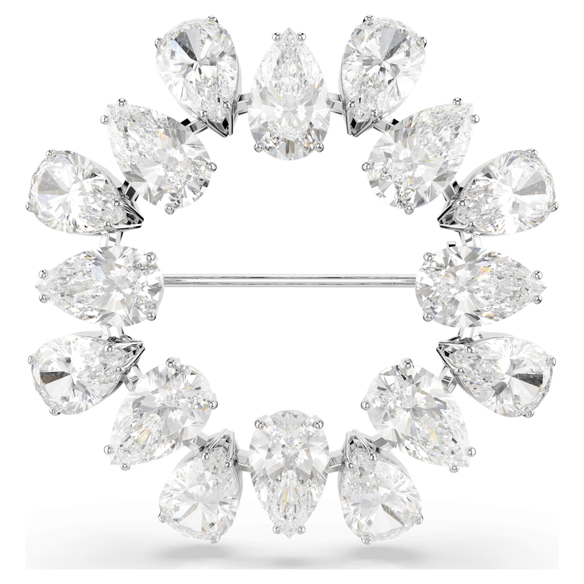 swarovski بروش matrix، قطع على شكل كمثرى، لون أبيض، طلاء روديوم