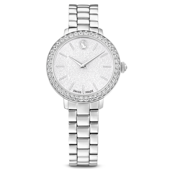 swarovski ساعة matrix بسلسلة ثلاث روابط، صناعة سويسرية، سوار معدني، لون فضي، ستانلس ستيل