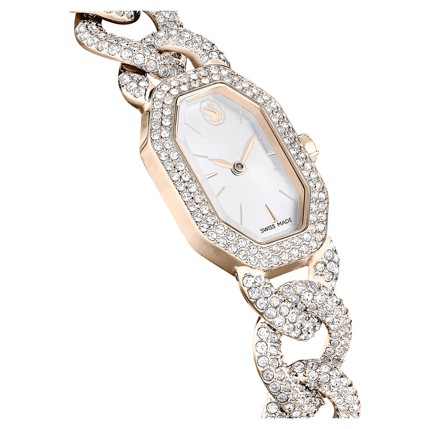 swarovski ساعة يد dextera chain، صناعة سويسرية، سوار كريستال، لون أبيض، لمسة نهائية بلون الشامبانيا الذهبي