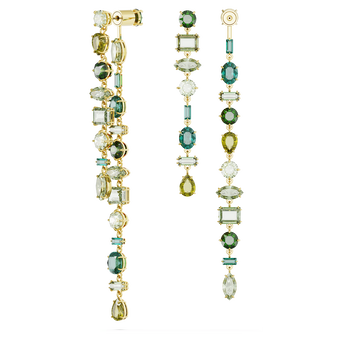 swarovski أقراط متدلية gema، تصميم غير متماثل، قطع متنوع، طول زائد، لون أخضر، طلاء بلون ذهبي