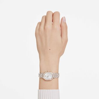 swarovski ساعة يد dextera octagon، صناعة سويسرية، سوار معدني، لون فضي، لمسة نهائية باللون الذهبي الوردي