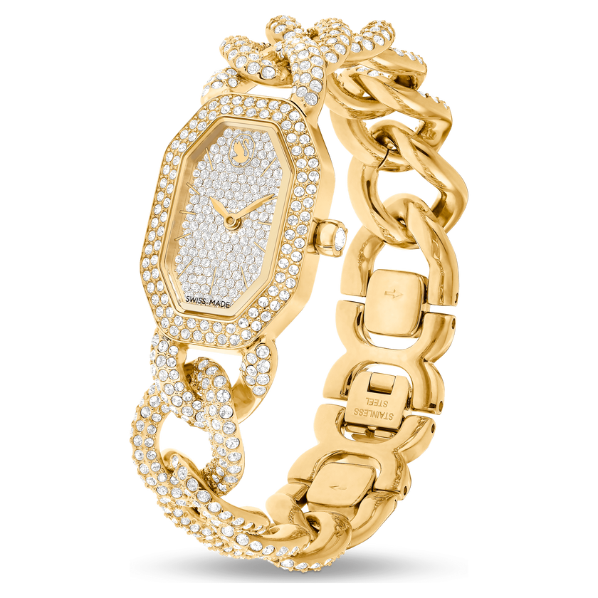 swarovski ساعة يد dextera chain، صناعة سويسرية، سوار كريستال، لون ذهبي، لمسة نهائية باللون الذهبي
