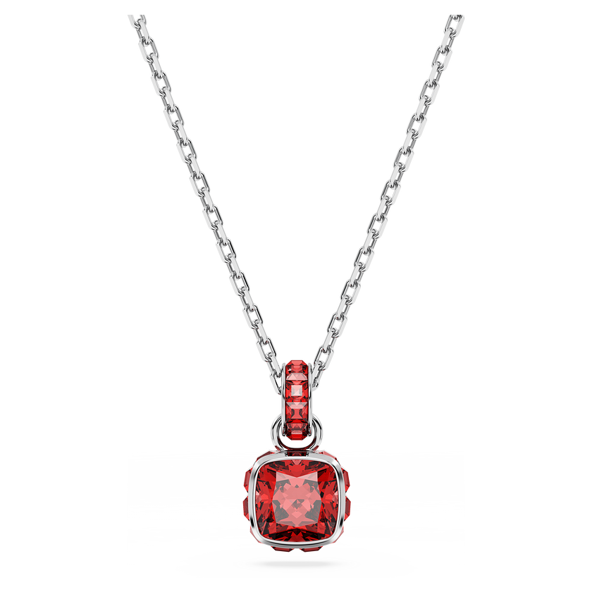 swarovski قلادة birthstone، قطع مربع، يوليو، لون أحمر، طلاء روديوم
