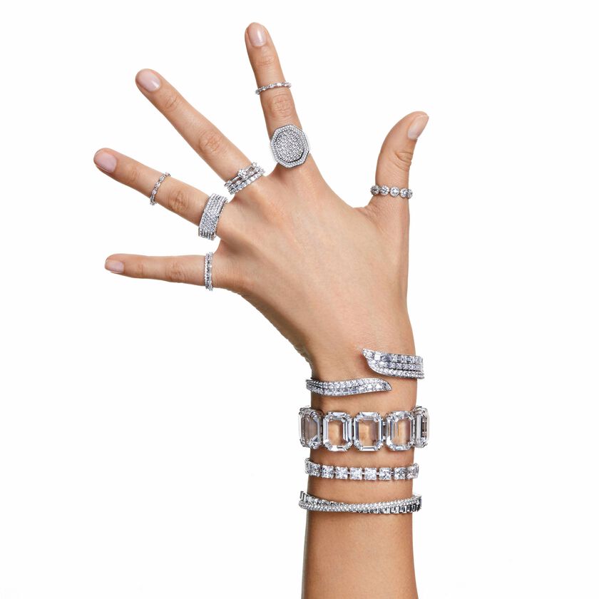 swarovski سوار تنس millenia، قطع مربع، صغير، لون أبيض، طلاء روديوم