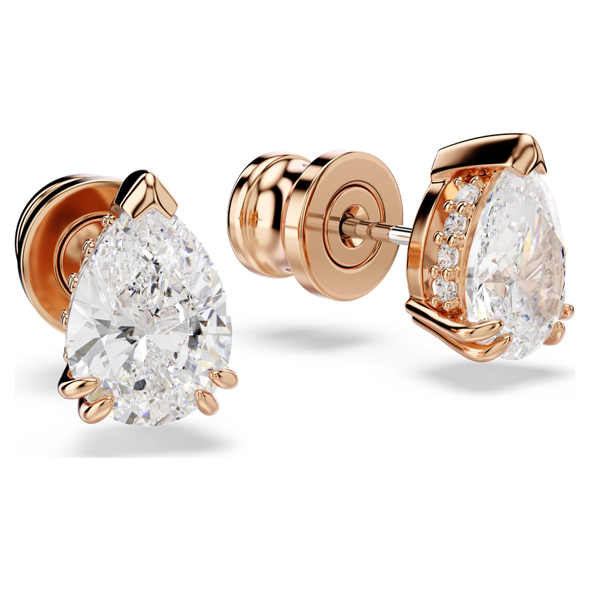 swarovski أقراط دبوسية stilla، شكل كمثرى، لون أبيض، طلاء باللون الذهبي الوردي