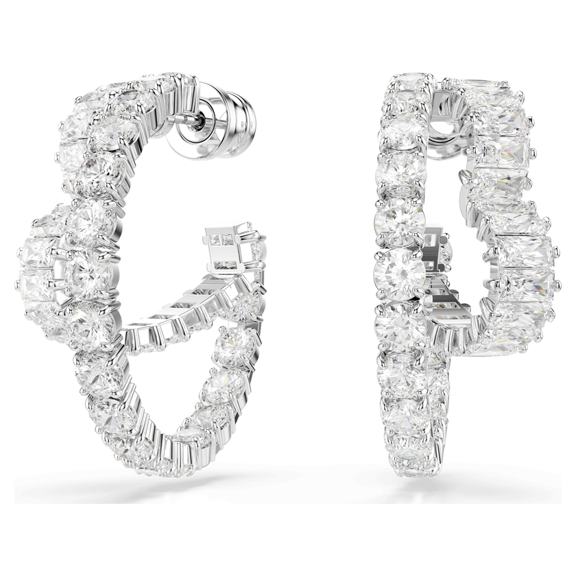 swarovski أقراط حلقية matrix، قطع متنوع، شكل قلب، لون أبيض، طلاء روديوم