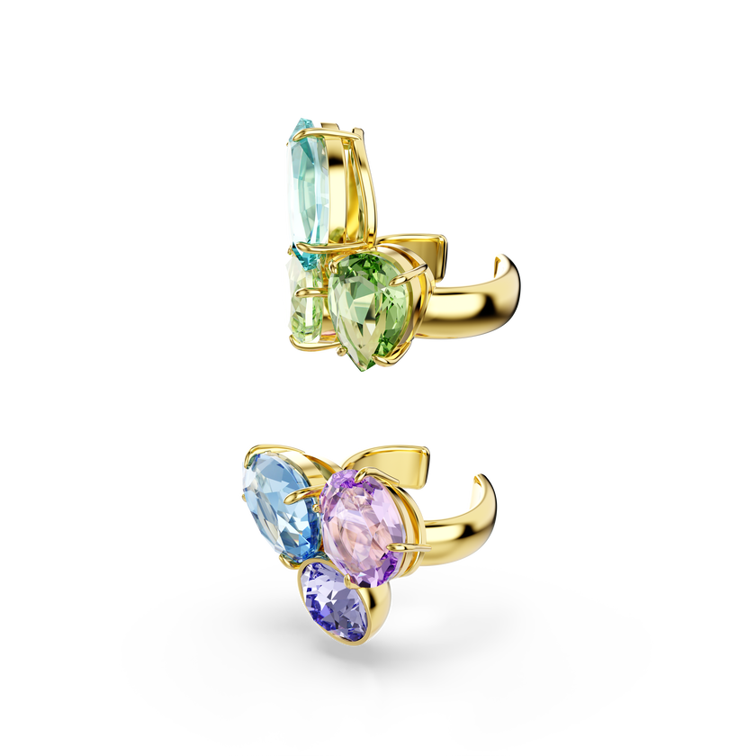 swarovski حلية للأذن gema، تصميم غير متماثل، قطع متنوع، ألوان متعددة، طلاء باللون الذهبي