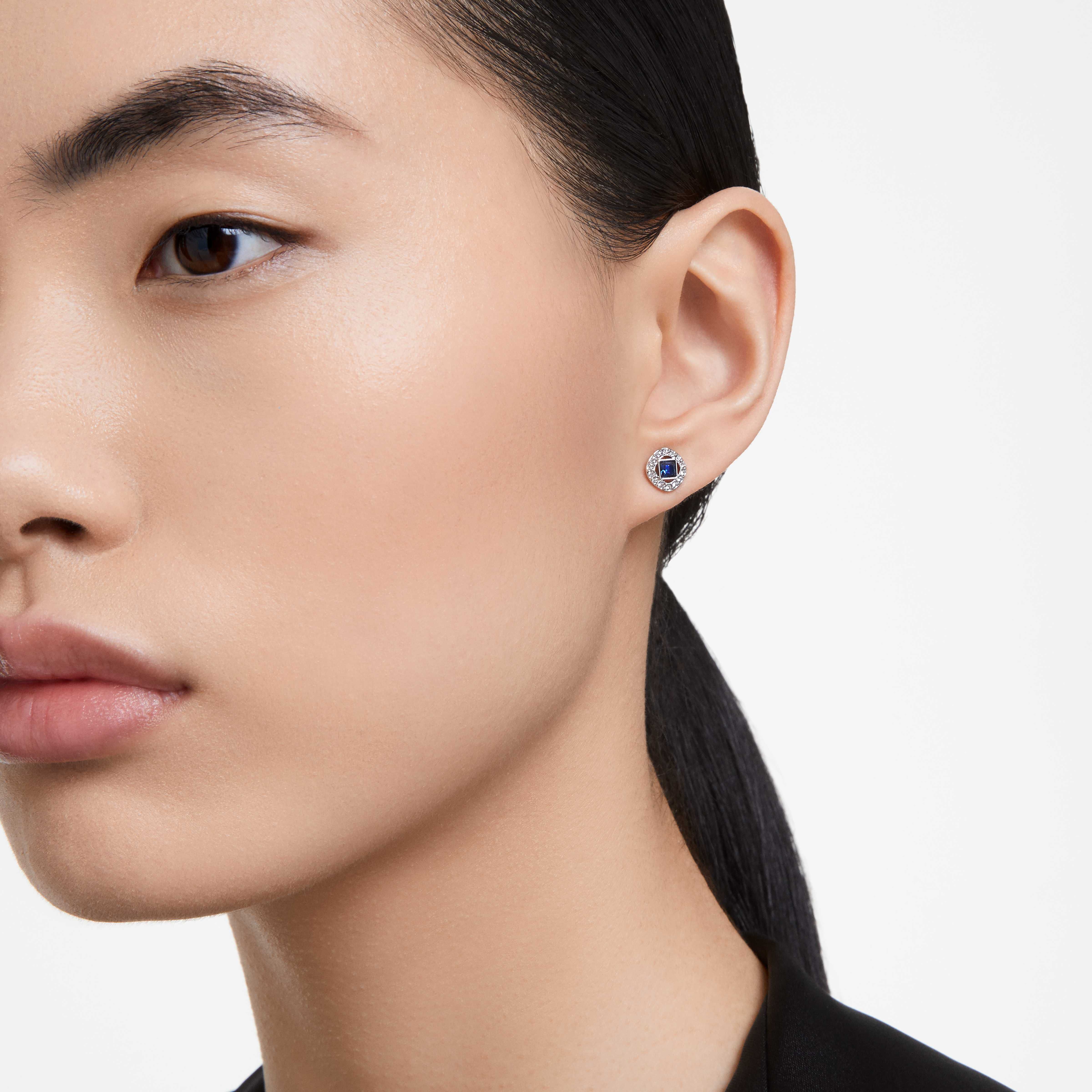 swarovski أقراط angelic دبوسية، قطع مربع، لون أزرق، طلاء روديوم