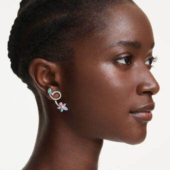 أقراط متدلية وحلية خلف الأذن ariana grande x swarovski، قطع متنوع، شكل يعسوب، شكل زهرة، ألوان متعددة، طلاء روديوم