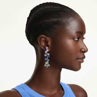 swarovski أقراط متدلية gema، قطع متنوع، تصميم كالثريا، طويلة، ألوان متعددة، طلاء باللون الذهبي