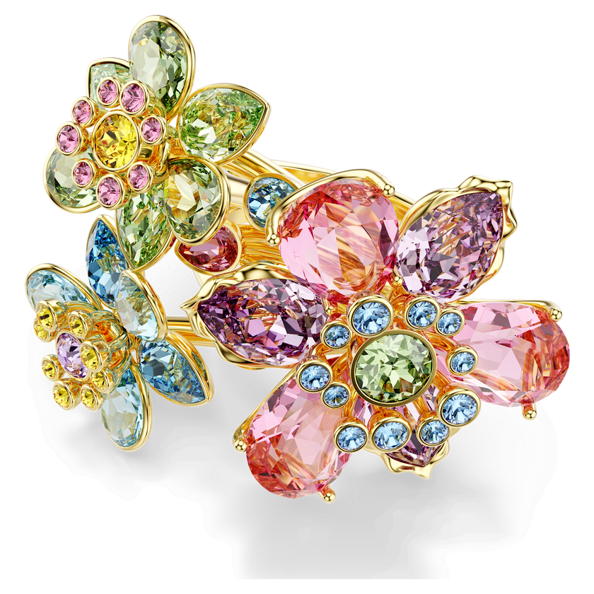 swarovski خاتم idyllia، قطع متنوع، شكل زهرة، ألوان متعددة، طلاء باللون الذهبي