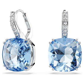 swarovski أقراط متدلية millenia، قطع كوشن، لون أزرق، طلاء روديوم