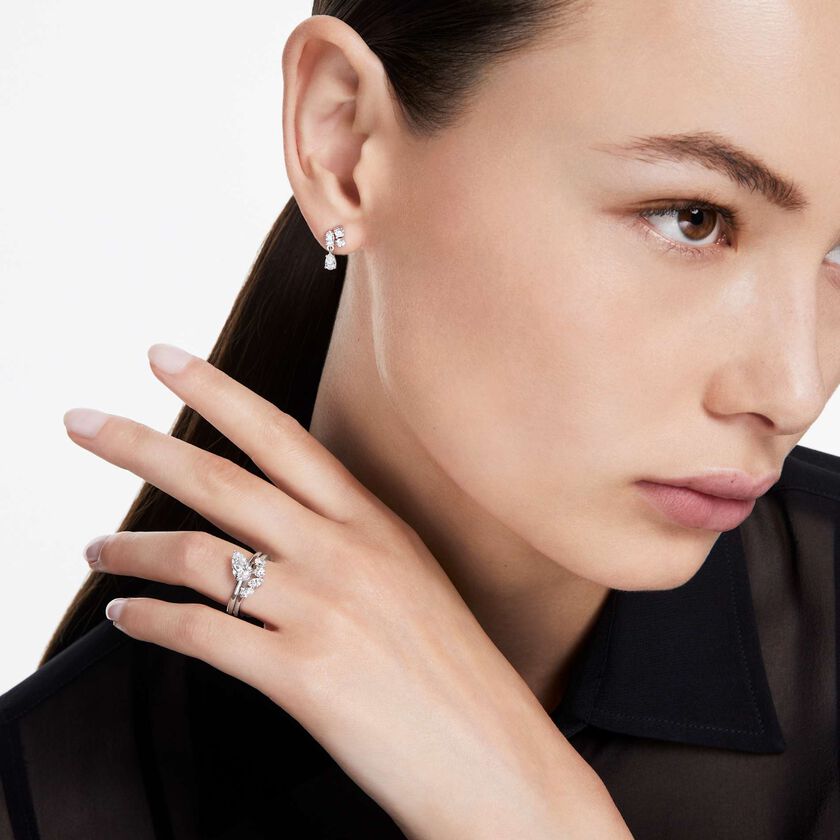 swarovski خاتم galaxy، طقم من قطعتين، ألماس مُصنع في المختبر بإجمالي 1 4 قيراط، شكل كمثرى، ذهب أبيض عيار 18