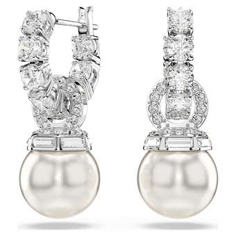 swarovski أقراط متدلية matrix، لآلئ كريستال، قطع مستدير، لون أبيض، طلاء روديوم