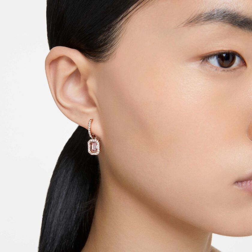 swarovski أقراط متدلية una، قطع مثمن، لون وردي، طلاء بلون ذهبي وردي