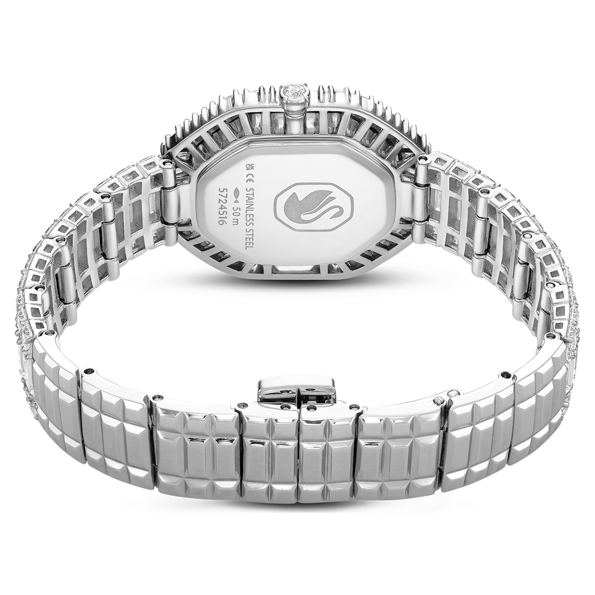 swarovski ساعة يد matrix octagon، قطع باغيت، سوار معدني، لون فضي، ستانلس ستيل