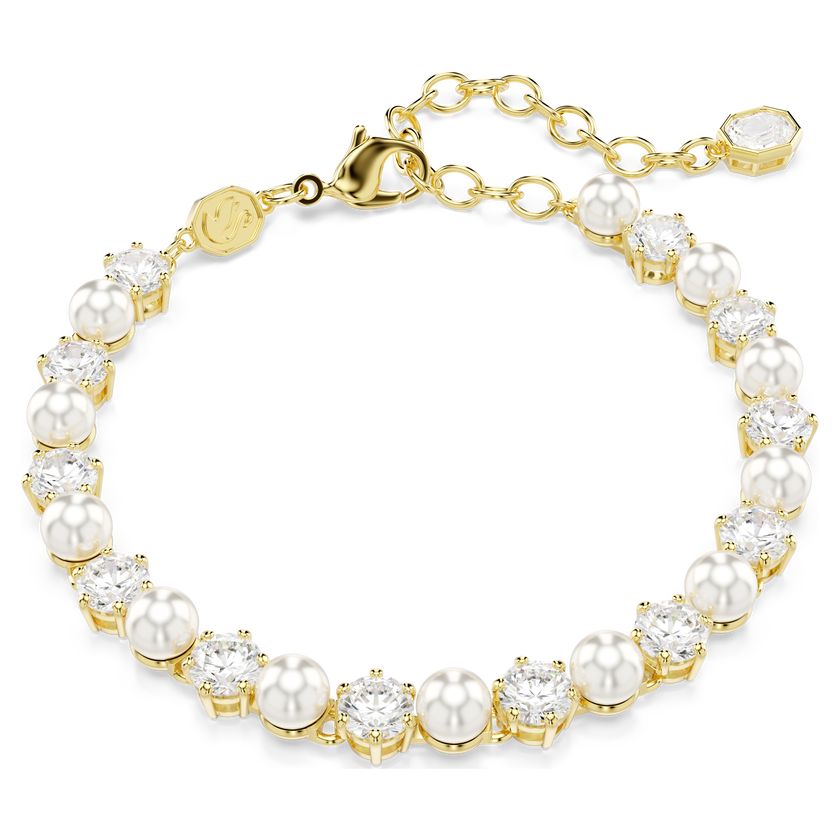 swarovski سوار matrix tennis، لآلئ كريستال، قطع مستدير، لون أبيض، طلاء باللون الذهبي