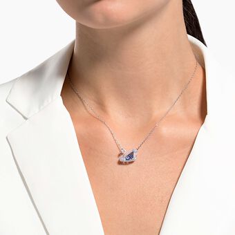 swarovski عقد swan، شكل بجعة راقصة، لون أزرق، طلاء روديوم