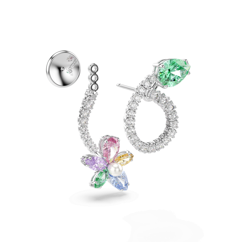 أقراط متدلية وحلية خلف الأذن ariana grande x swarovski، قطع متنوع، شكل يعسوب، شكل زهرة، ألوان متعددة، طلاء روديوم