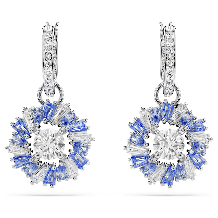 swarovski أقراط متدلية idyllia، على شكل زهرة، لون أزرق، طلاء روديوم