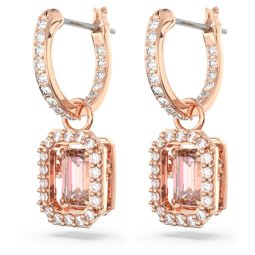 swarovski أقراط متدلية una، قطع مثمن، لون وردي، طلاء بلون ذهبي وردي