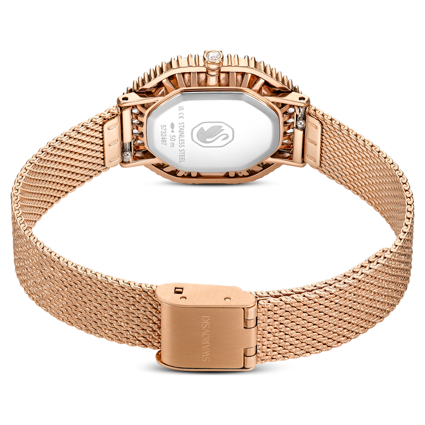swarovski ساعة يد matrix octagon، سوار معدني، لون ذهبي وردي، لمسة نهائية باللون الذهبي الوردي