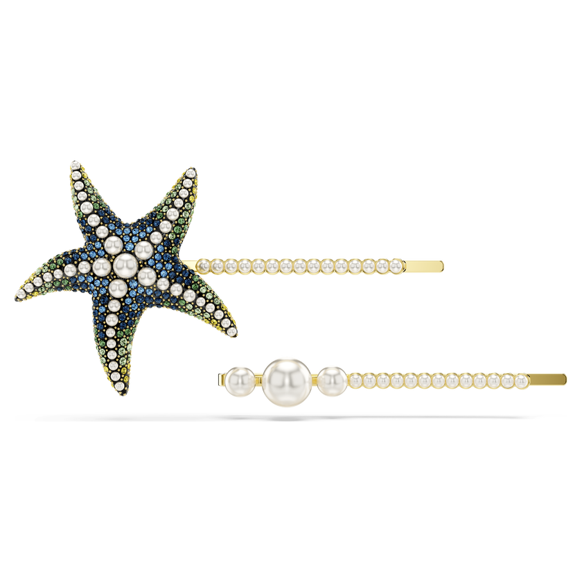 swarovski مشبك شعر idyllia، طقم  قطعتين ، مُزين بلآلئ الكريستال، شكل نجمة بحر، ألوان متعددة، طلاء روديوم