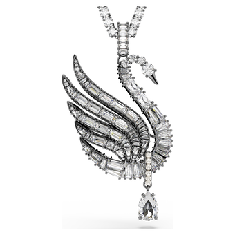 swarovski قلادة وبروش swan vienna، شكل بجعة، لون أبيض، طلاء روثينيوم