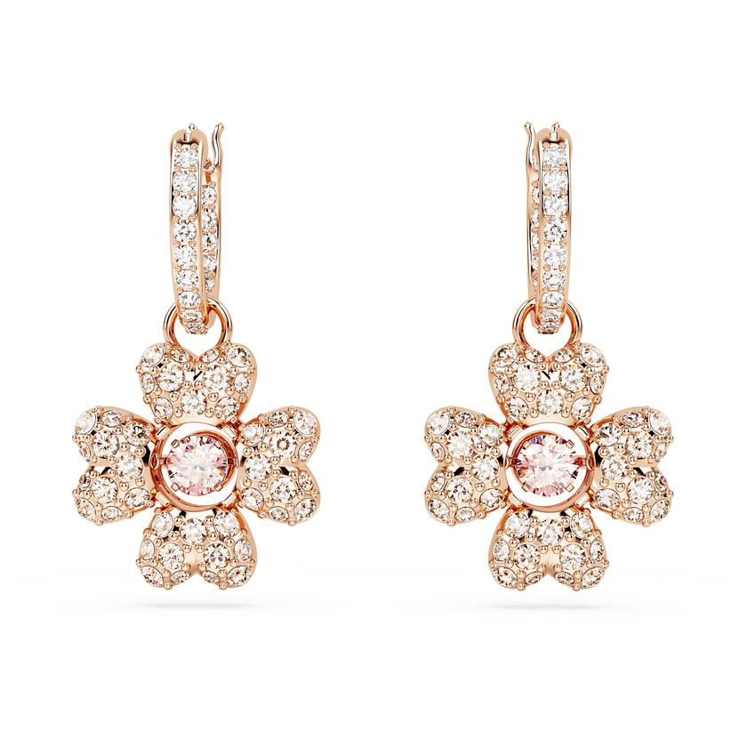 swarovski أقراط متدلية idyllia، على شكل زهرة برسيم، لون أبيض، طلاء بلون ذهبي وردي