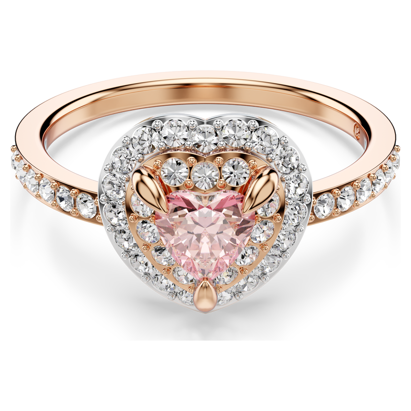 swarovski خاتم موتيف one، قطع على شكل قلب، ترصيع بافيه، شكل قلب، لون وردي، لمسة نهائية من الذهب الوردي عيار 18 قيراط
