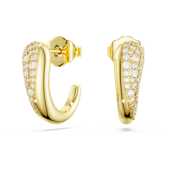 swarovski أقراط حلقية classica، قطع مستدير، لون أبيض، فضة استرليني، لمسة نهائية من الذهب عيار 18 قيراط