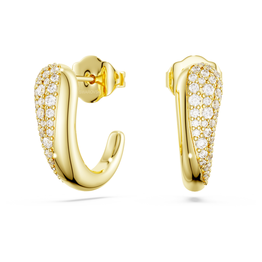 swarovski أقراط حلقية classica، قطع مستدير، لون أبيض، فضة استرليني، لمسة نهائية من الذهب عيار 18 قيراط