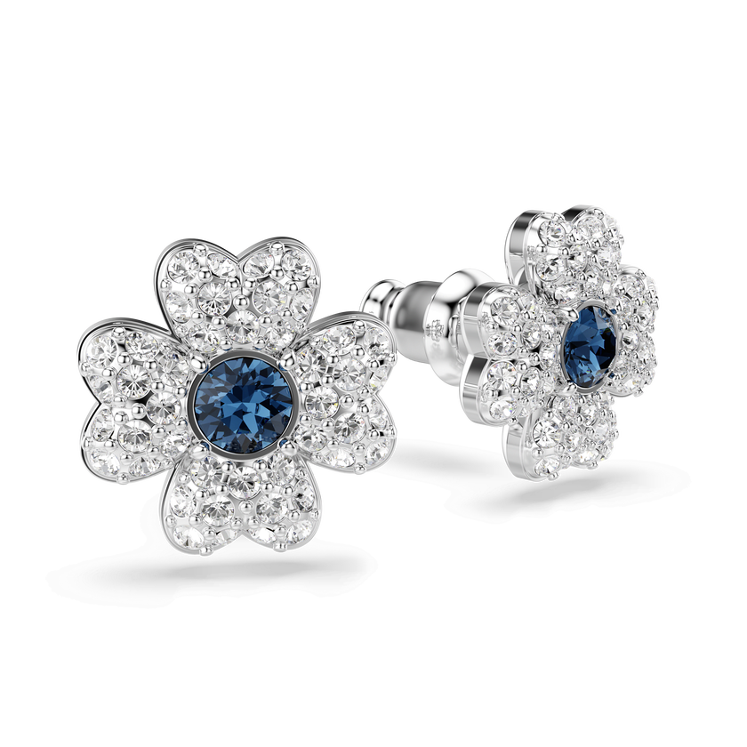 swarovski symbolica stud earrings  clover  blue  rhodium plated