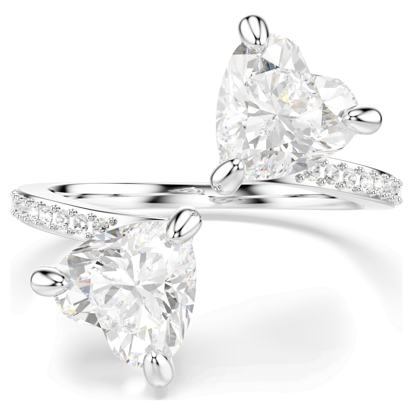 swarovski خاتم مفتوح mesmera attract، قطع على شكل قلب، كريستالات مُتراصَّة، شكل قلب، لون أبيض، لمسة نهائية باللون الفضي