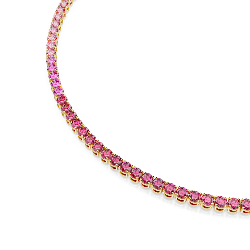 swarovski عقد matrix tennis، قطع مستدير، لون وردي، طلاء باللون الذهبي