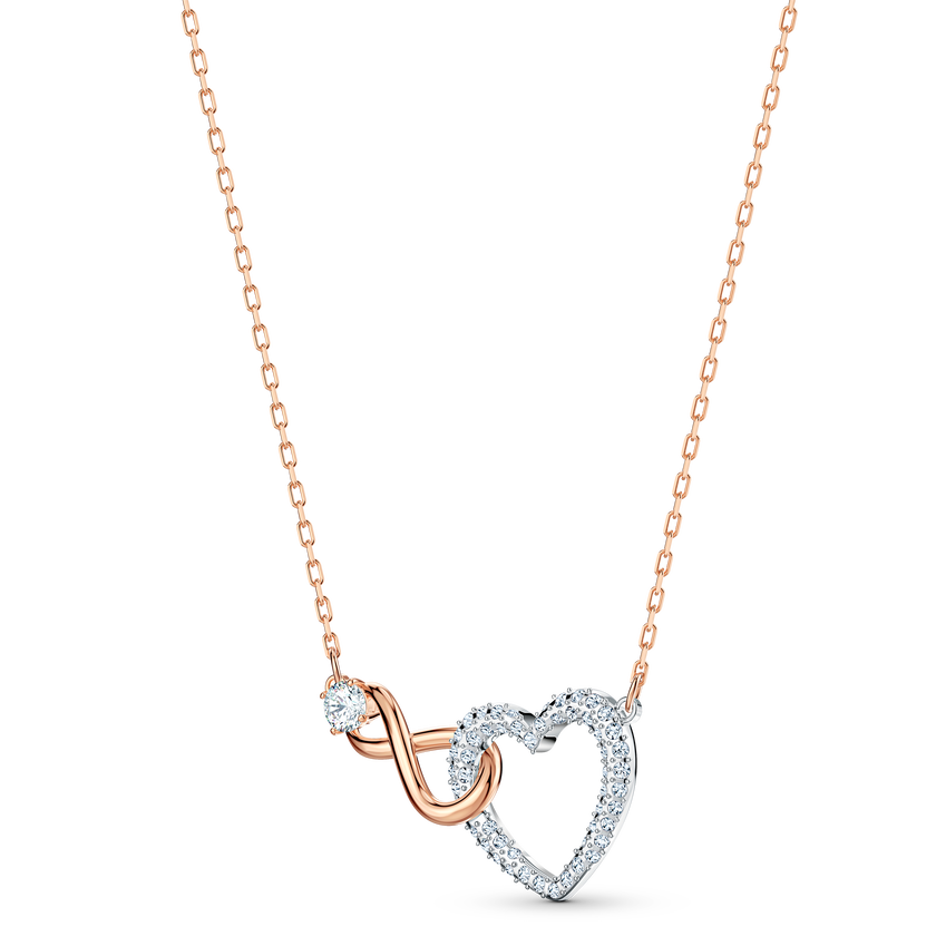 طقم swarovski inifinity على شكل قلب، لون أبيض، لمسة نهائية من معادن مختلطة