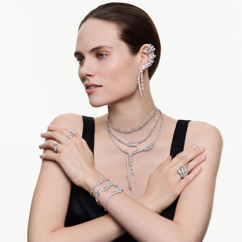 swarovski أساور الأذن vienna، قطع متنوع، بجعة، لون أبيض، طلاء روديوم