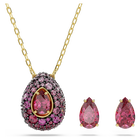 swarovski طقم sublima، طقم  2 ، قطع كمثري، لون أحمر، لمسة نهائية من الذهب عيار 18 قيراط