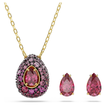 swarovski طقم sublima، طقم  2 ، قطع كمثري، لون أحمر، لمسة نهائية من الذهب عيار 18 قيراط