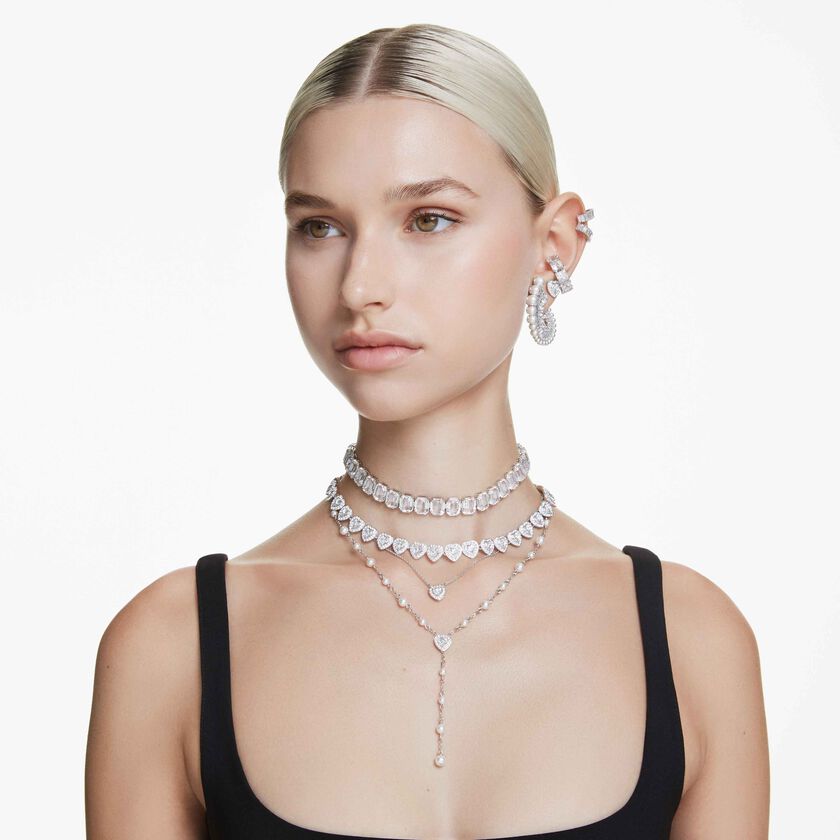 عقد على شكل y ariana grande x swarovski، قطع متنوع، شكل قلب، لون أبيض، طلاء روديوم
