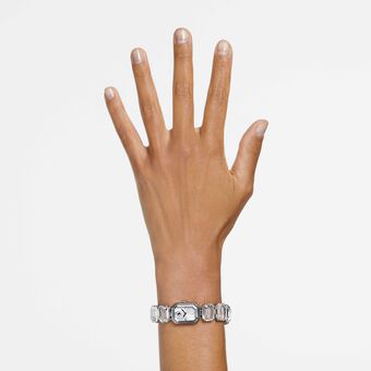 swarovski ساعة millenia، سوار بكريستالات مثمنة، لون أبيض، ستانلس ستيل