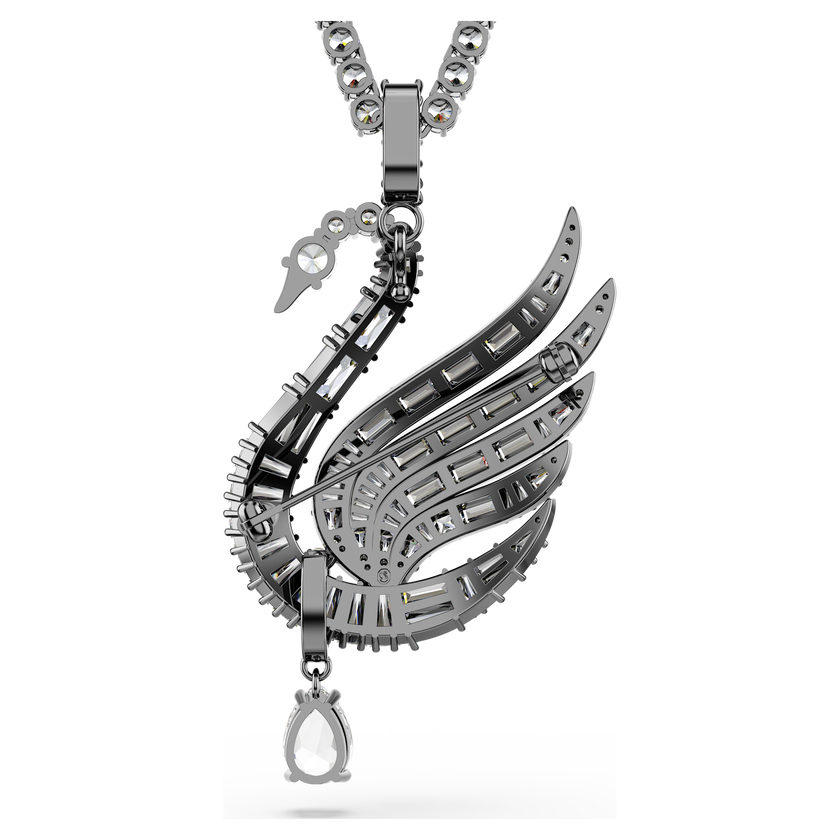 swarovski قلادة وبروش swan vienna، شكل بجعة، لون أبيض، طلاء روثينيوم