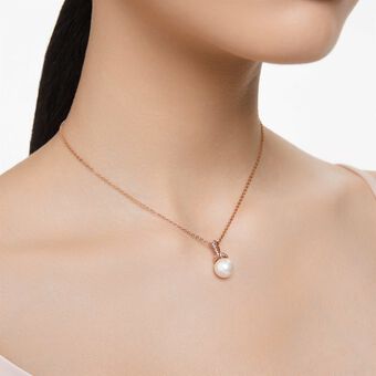 swarovski قلادة originally، لؤلؤ كريستال، لون أبيض، لمسة نهائية من الذهب الوردي عيار 18 قيراط