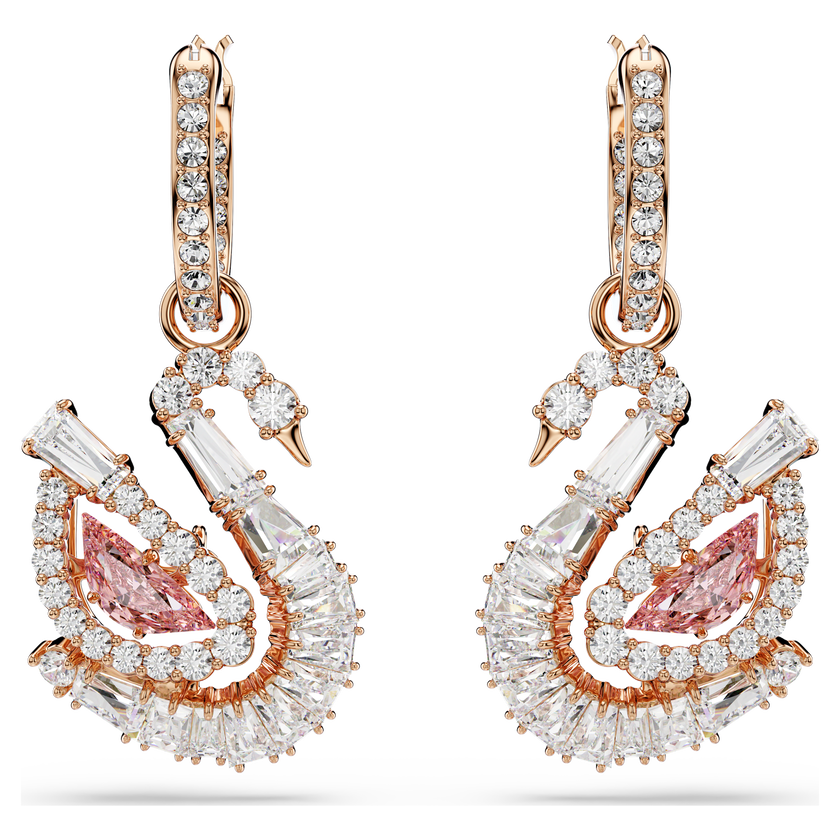 swarovski أقراط متدلية swan، كريستالات متراصة، بجعة، لون وردي