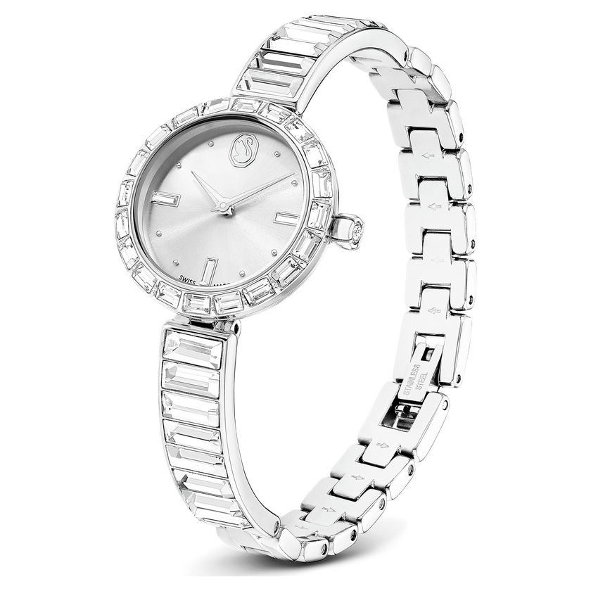 swarovski ساعة matrix bangle، صناعة سويسرية، سوار كريستال، لون أبيض، ستانلس ستيل
