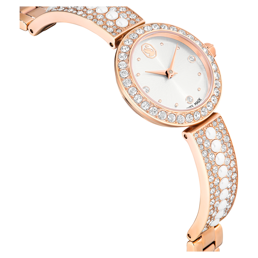 swarovski ساعة بسوار matrix pearl bangle، صناعة سويسرية، سوار مرصع بالكريستال، لون أبيض، لمسة نهائية باللون الذهبي الوردي
