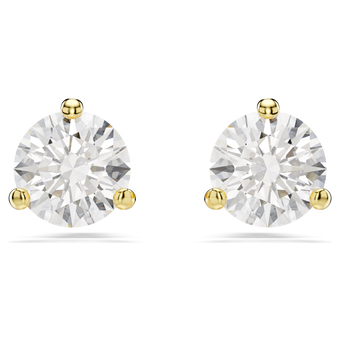swarovski أقراط دبوسية solitaire، قطع مُستدير، لون أبيض، لمسة نهائية من الذهب عيار 18 قيراط
