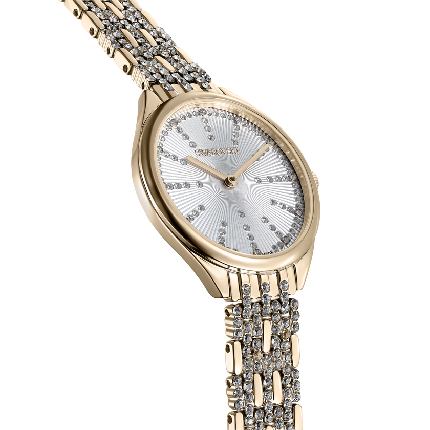 swarovski ساعة attract، صناعة سويسرية، سوار معدني، لون ذهبي، لمسة نهائية بلون شامبين ذهبي