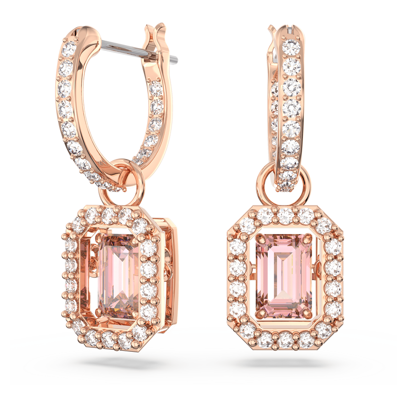swarovski أقراط متدلية una، قطع مثمن، لون وردي، طلاء بلون ذهبي وردي