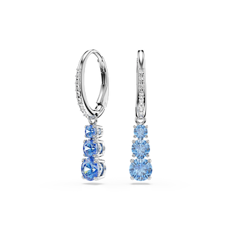 swarovski أقراط حلقية stilla attract، قطع مُستدير، ترصيع بافيه، لون أزرق، طلاء روديوم